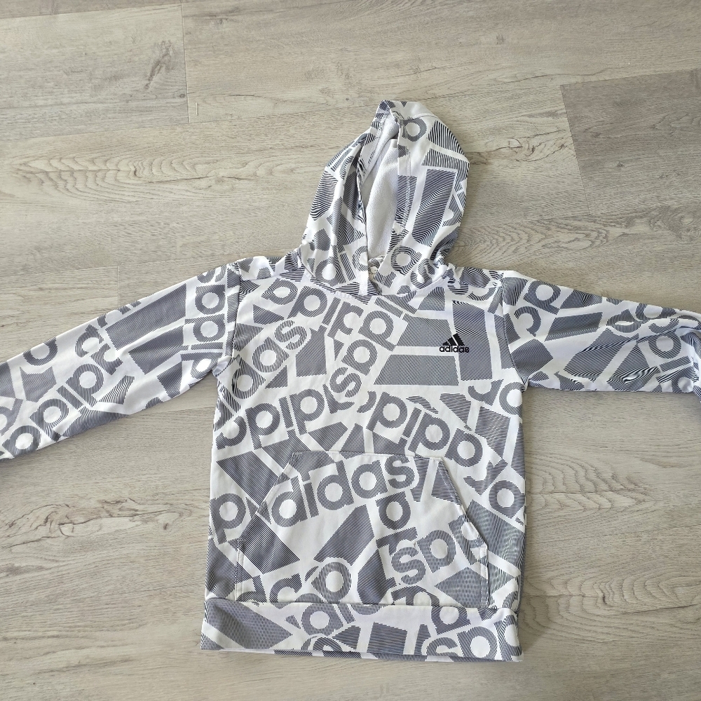 Adidas Kids White and Gray Logo Hoodie